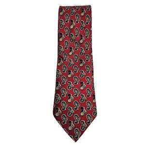 TOMMY HILFIGER 100% Italian Silk Tie Necktie RED GREEN PALE YELLOW Paisley 58"